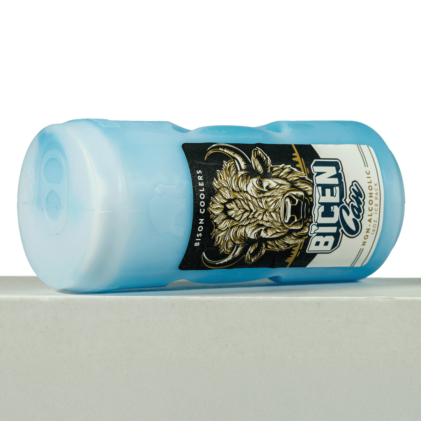 Blue ice pack by Bison Coolers with the brand logo and a buffalo graphic.