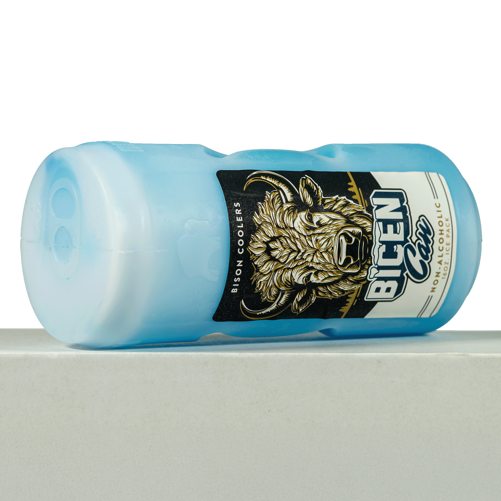 Blue ice pack by Bison Coolers with the brand logo and a buffalo graphic.